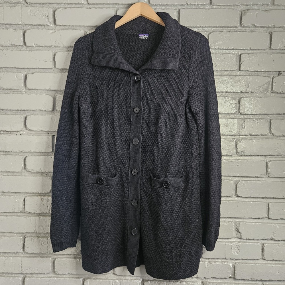 Patagonia Womens‎ Sweater Coat Medium Merino Wool Black Cardigan Jacket